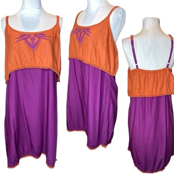 Coline Embroidered Babydoll Sundress Womens L Purple Pompom Fringe Boho Playful - Picture 1 of 10